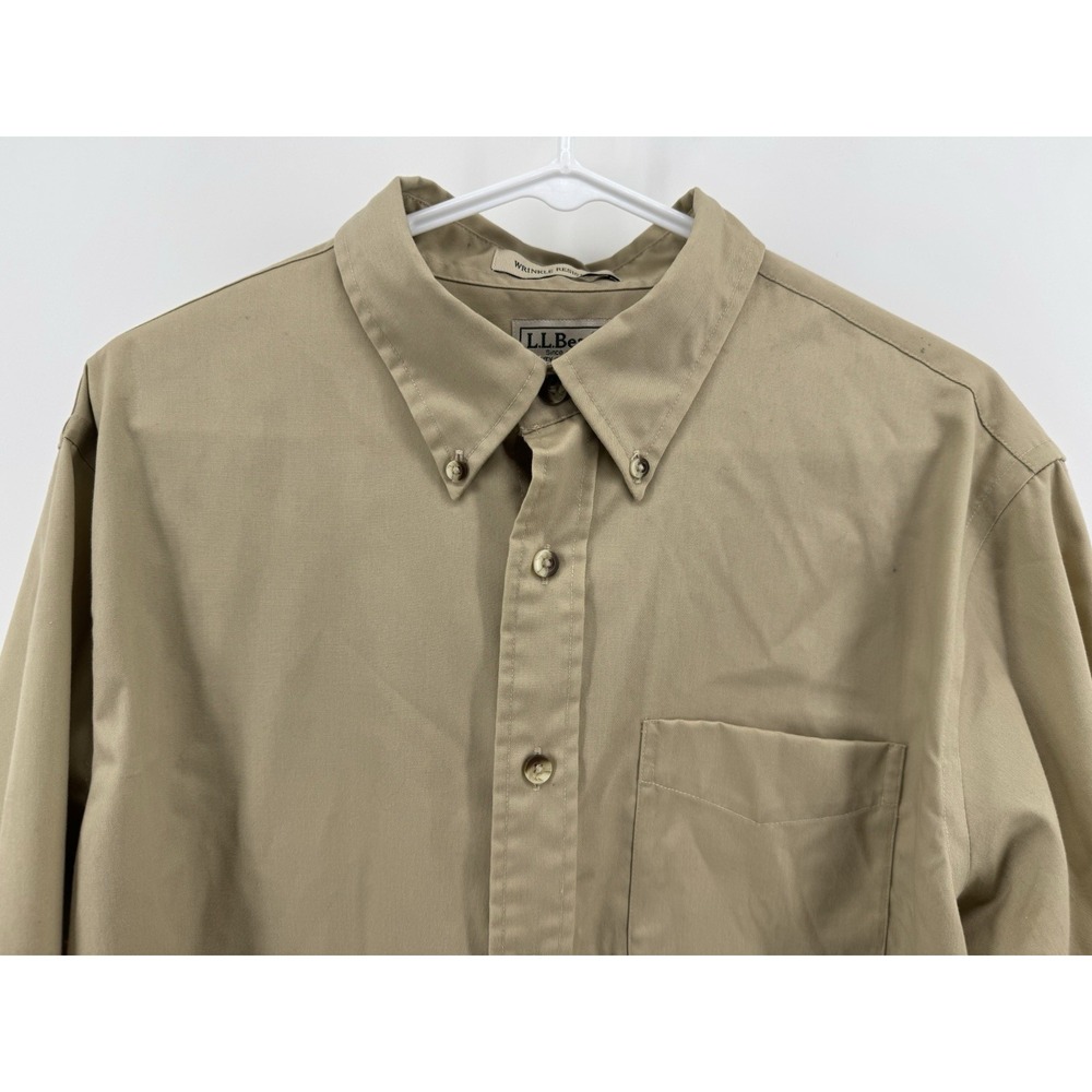 LL  Bean Men's Size Medium Tall wrinkle resistant button‎ up shirt Tan